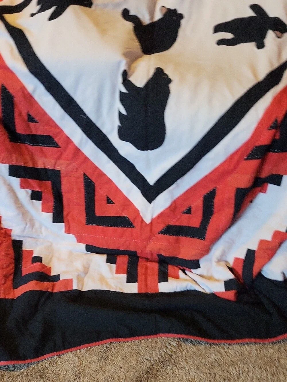 Red and Black Moose Patchwork Quilt With Bears On Reverse Side - Unbranded